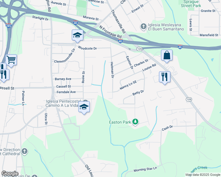 map of restaurants, bars, coffee shops, grocery stores, and more near 3316 Heitman Drive in Winston-Salem