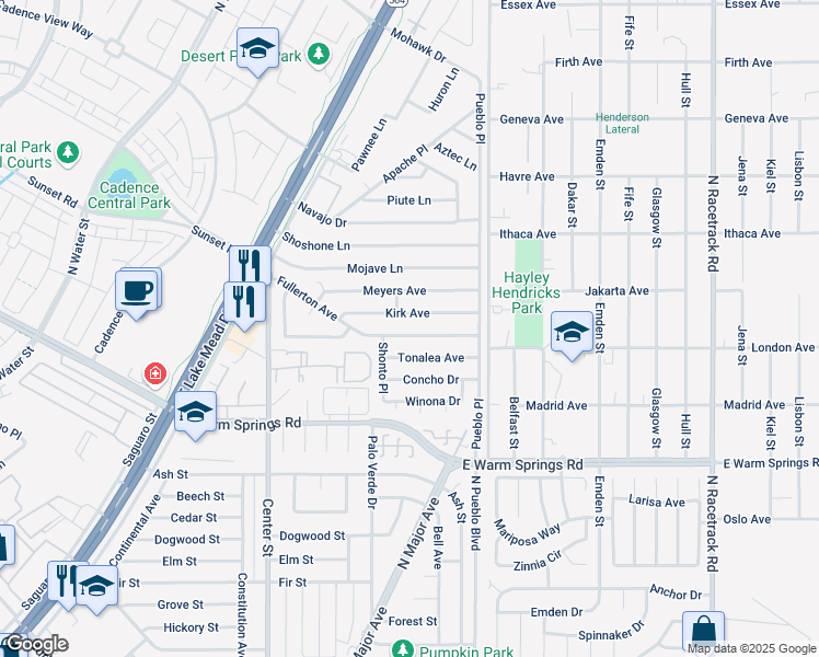 map of restaurants, bars, coffee shops, grocery stores, and more near 231 Fullerton Avenue in Henderson