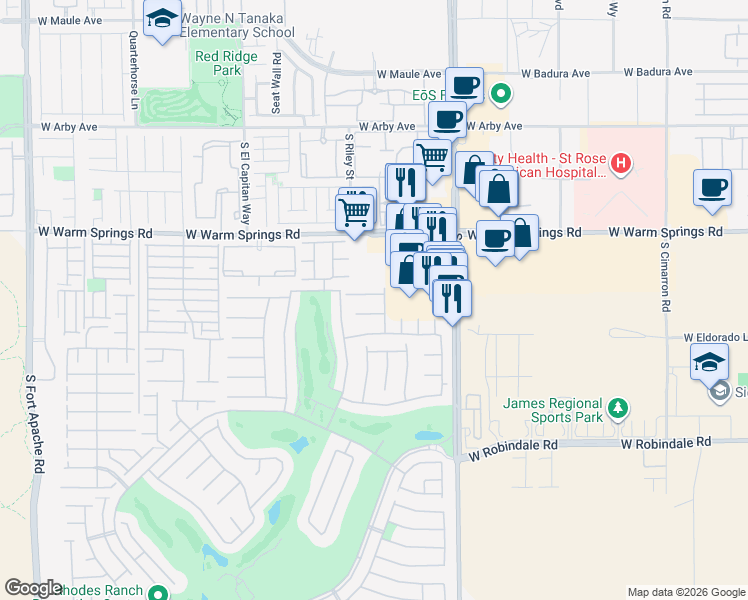 map of restaurants, bars, coffee shops, grocery stores, and more near 233 Country Greens Avenue in Las Vegas