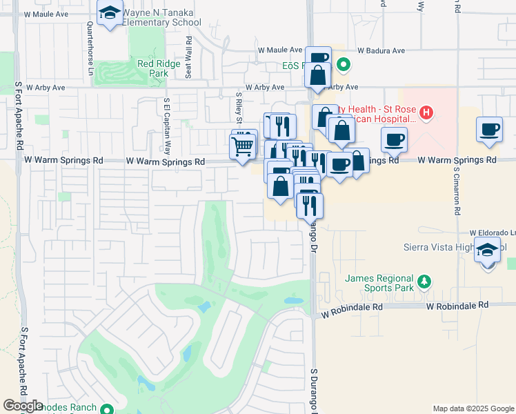 map of restaurants, bars, coffee shops, grocery stores, and more near 245 Country Greens Avenue in Las Vegas