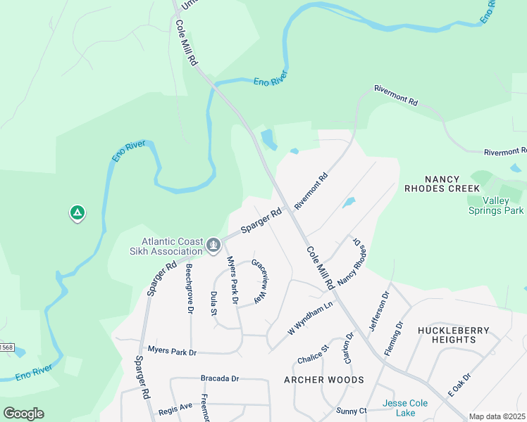 map of restaurants, bars, coffee shops, grocery stores, and more near 3231 Sparger Road in Durham