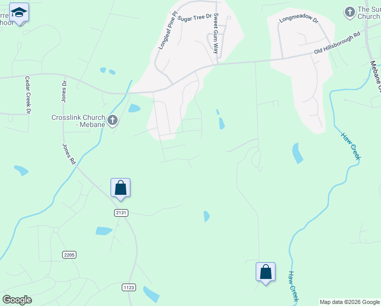 map of restaurants, bars, coffee shops, grocery stores, and more near 1401 Barnstable Drive in Mebane
