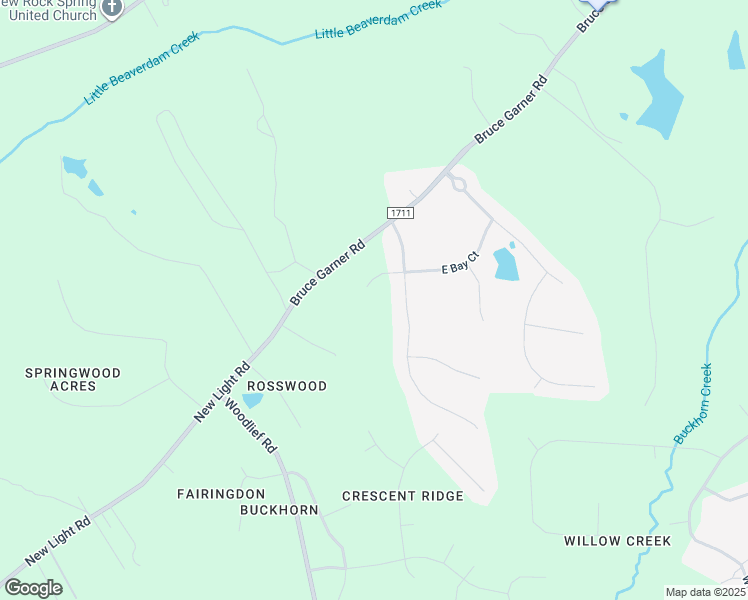 map of restaurants, bars, coffee shops, grocery stores, and more near 3032 East Bay Court in Creedmoor