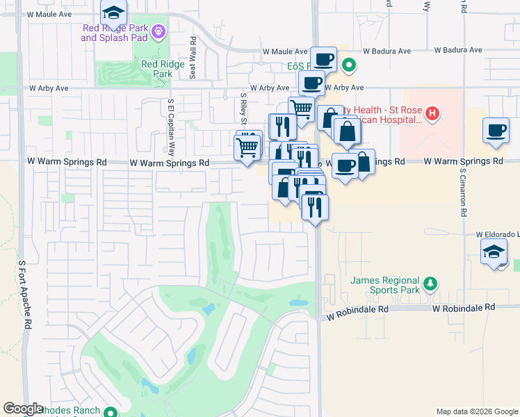 map of restaurants, bars, coffee shops, grocery stores, and more near 233 Country Greens Avenue in Las Vegas
