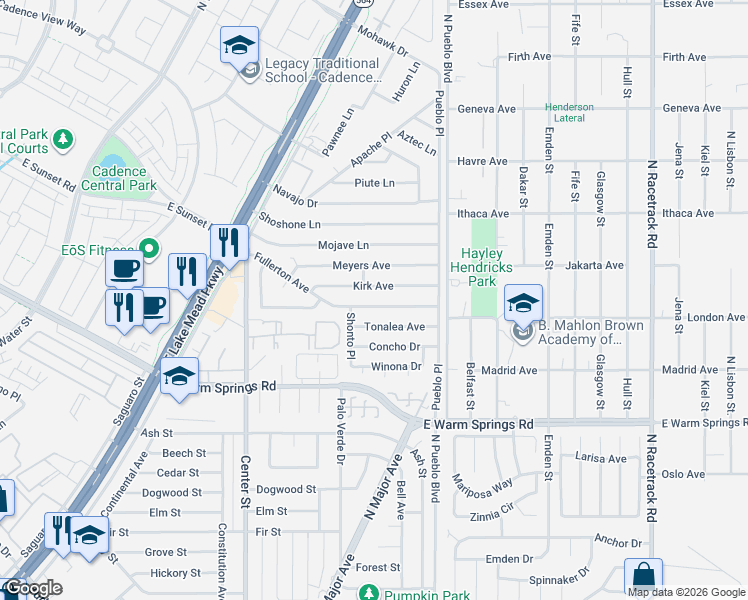 map of restaurants, bars, coffee shops, grocery stores, and more near 233 Tonalea Avenue in Henderson