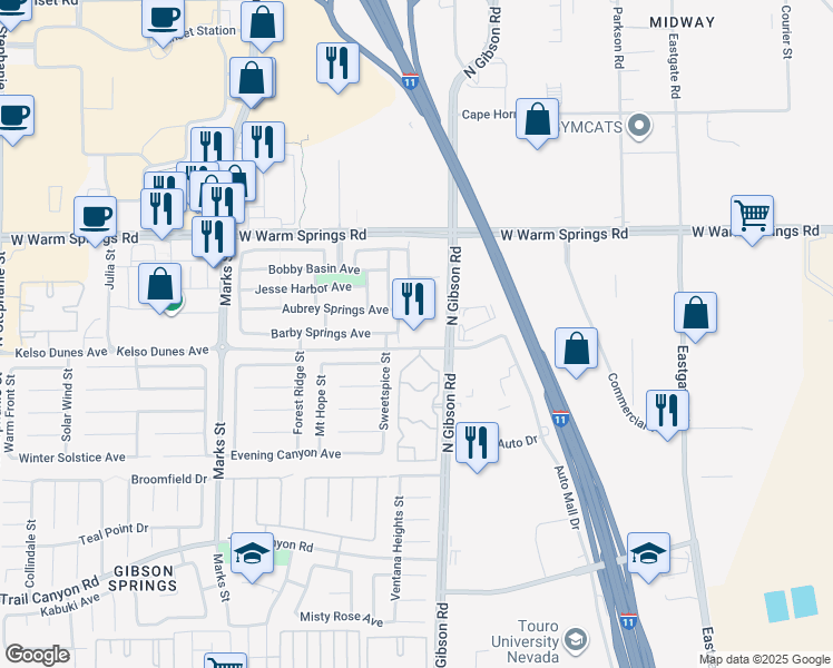 map of restaurants, bars, coffee shops, grocery stores, and more near 338 Sweetspice Street in Henderson