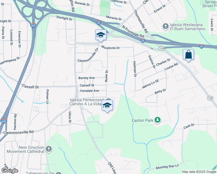 map of restaurants, bars, coffee shops, grocery stores, and more near 906 Cassell Street in Winston-Salem