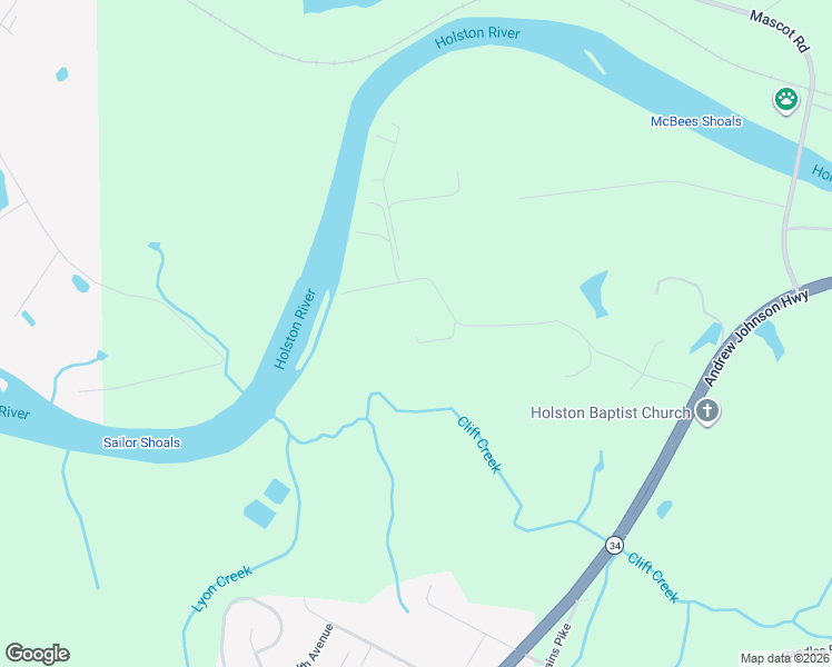 map of restaurants, bars, coffee shops, grocery stores, and more near 9706 Clift Road in Strawberry Plains