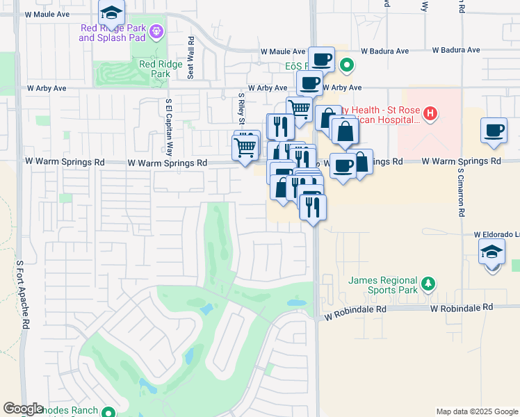 map of restaurants, bars, coffee shops, grocery stores, and more near 245 Country Greens Avenue in Las Vegas