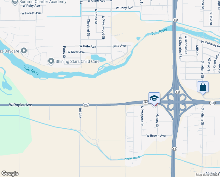 map of restaurants, bars, coffee shops, grocery stores, and more near 1260 West Poplar Avenue in Porterville