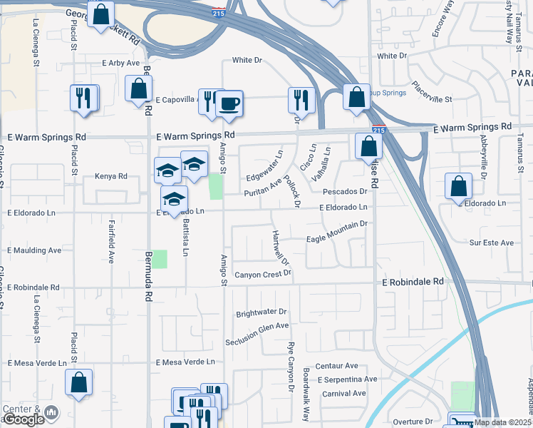 map of restaurants, bars, coffee shops, grocery stores, and more near 715 East Eldorado Lane in Las Vegas