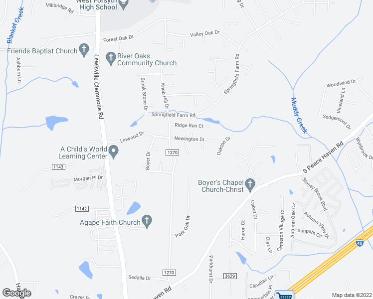 map of restaurants, bars, coffee shops, grocery stores, and more near 2509 Newington Court in Clemmons