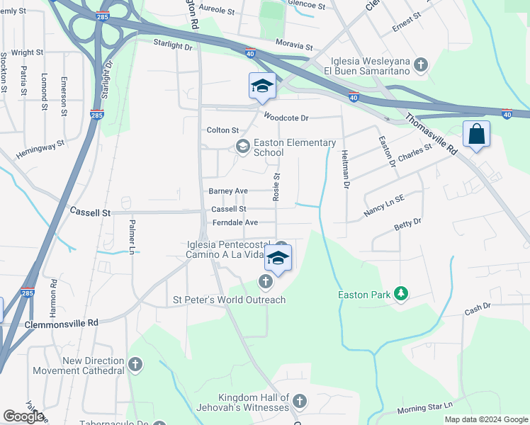 map of restaurants, bars, coffee shops, grocery stores, and more near 832 Cassell Street in Winston-Salem