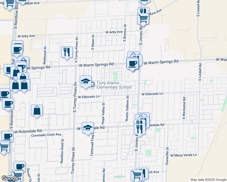 map of restaurants, bars, coffee shops, grocery stores, and more near 6259 Humus Avenue in Las Vegas