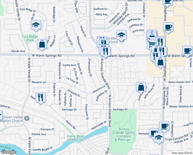 map of restaurants, bars, coffee shops, grocery stores, and more near 353 Seine Way in Henderson