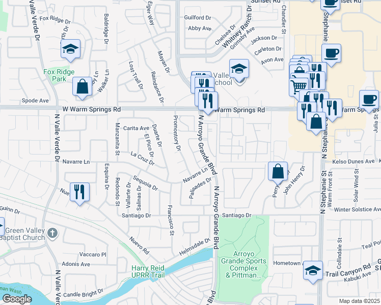 map of restaurants, bars, coffee shops, grocery stores, and more near 353 Seine Way in Henderson