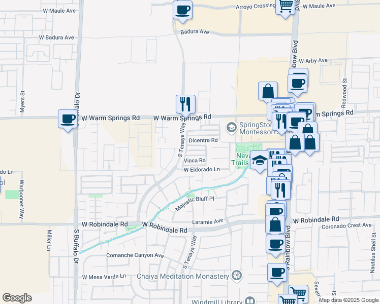 map of restaurants, bars, coffee shops, grocery stores, and more near 7323 Phlox Road in Las Vegas