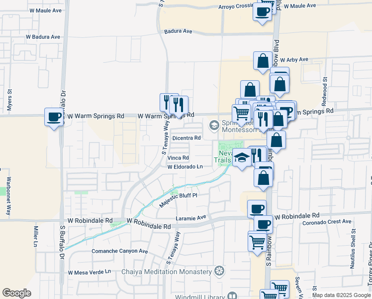 map of restaurants, bars, coffee shops, grocery stores, and more near 7303 Dicentra Road in Las Vegas