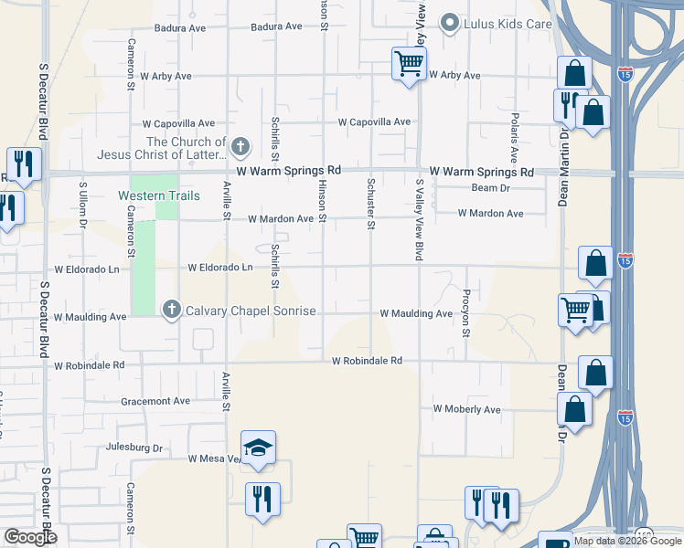 map of restaurants, bars, coffee shops, grocery stores, and more near 4021 West Eldorado Lane in Las Vegas