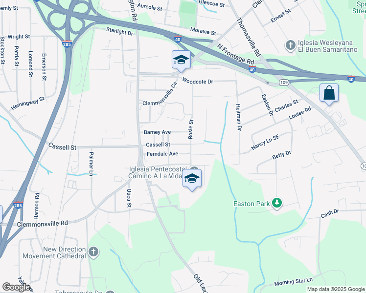 map of restaurants, bars, coffee shops, grocery stores, and more near 832 Cassell Street in Winston-Salem