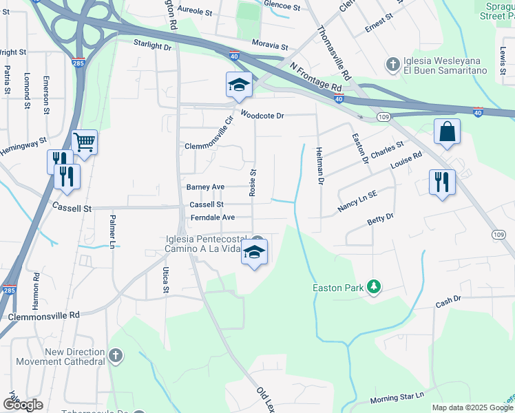 map of restaurants, bars, coffee shops, grocery stores, and more near 906 Cassell Street in Winston-Salem