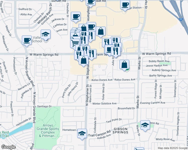 map of restaurants, bars, coffee shops, grocery stores, and more near 360 North Stephanie Street in Henderson