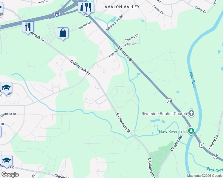 map of restaurants, bars, coffee shops, grocery stores, and more near 928 East Gilbreath Street in Graham