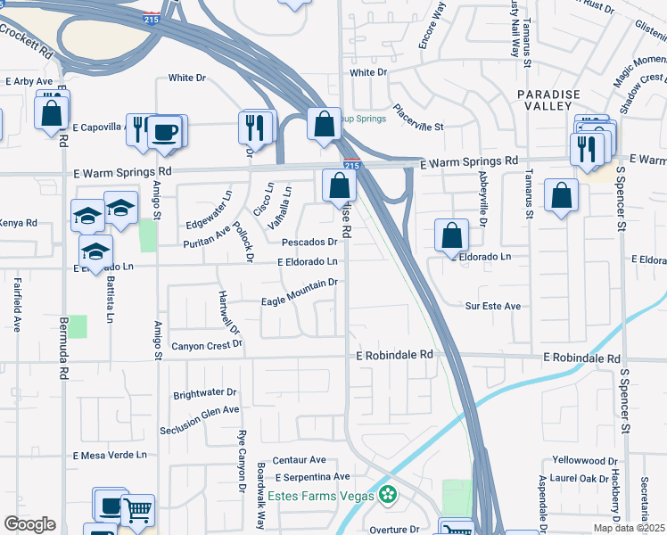 map of restaurants, bars, coffee shops, grocery stores, and more near 983 Pescados Drive in Las Vegas