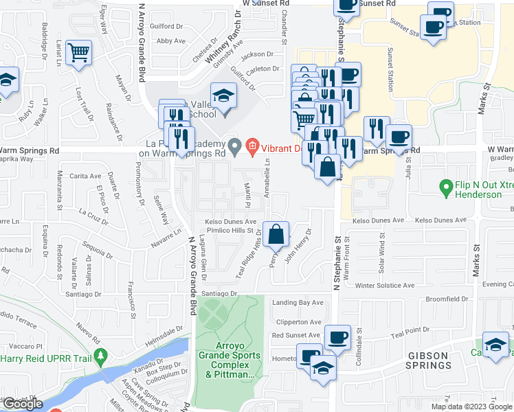 map of restaurants, bars, coffee shops, grocery stores, and more near 1522 Jenny Linn Drive in Henderson