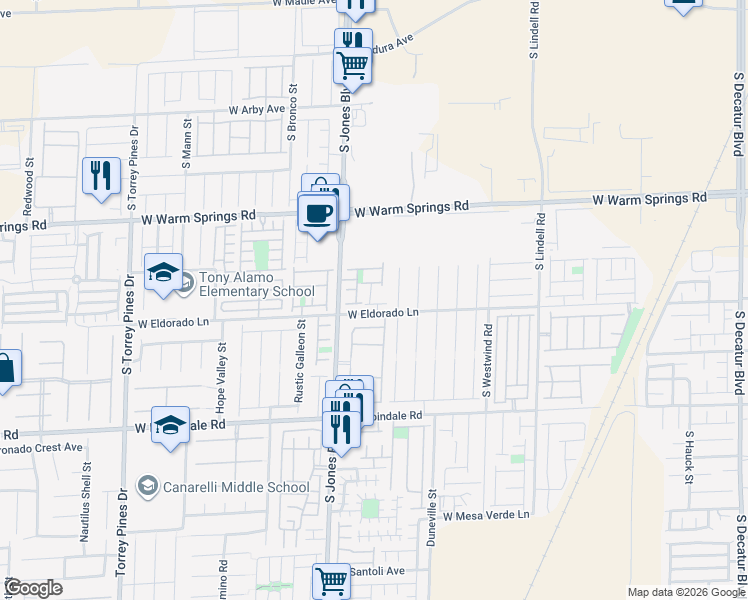 map of restaurants, bars, coffee shops, grocery stores, and more near 7484 Mountain Ledge Street in Las Vegas