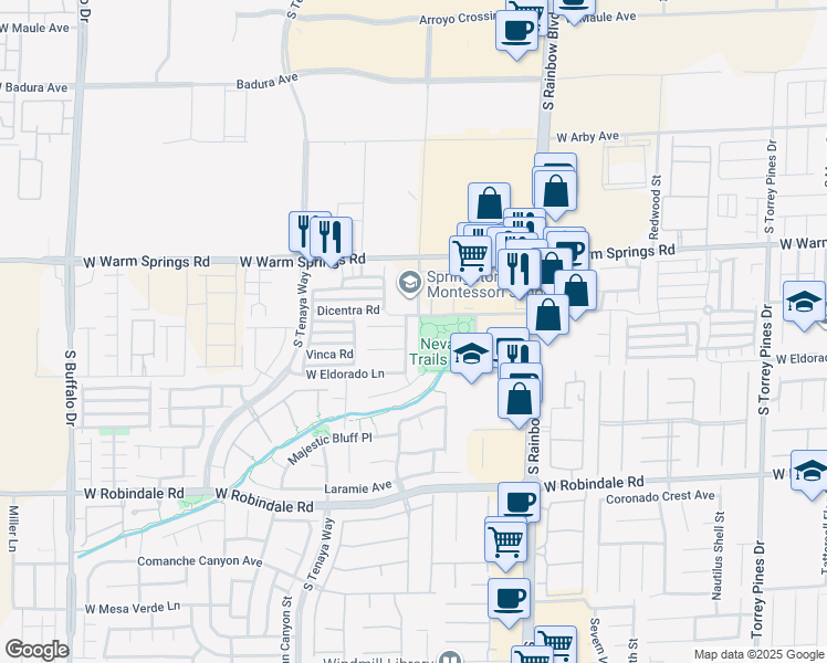 map of restaurants, bars, coffee shops, grocery stores, and more near 7142 West Mardon Avenue in Las Vegas