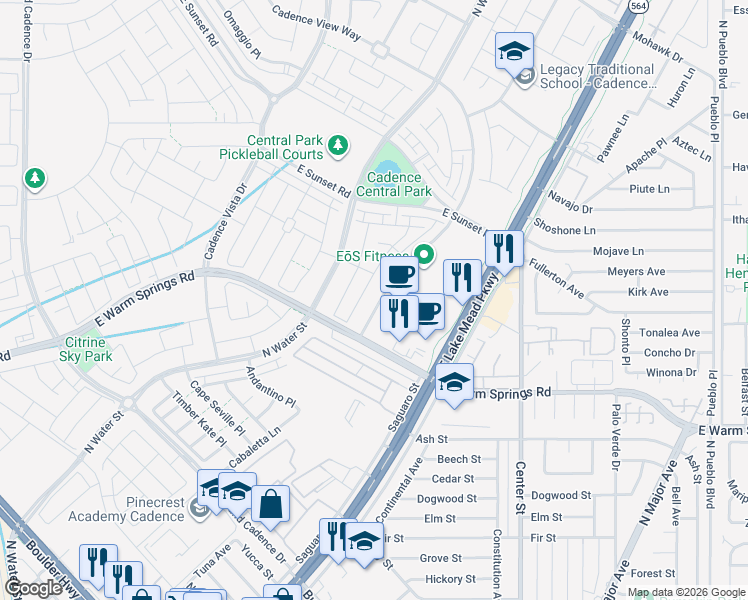 map of restaurants, bars, coffee shops, grocery stores, and more near 374 Gracious Way in Henderson