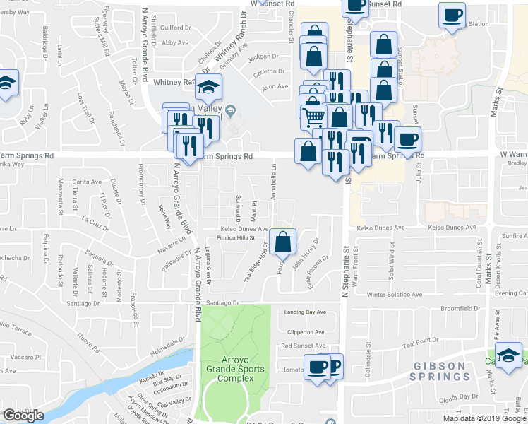 map of restaurants, bars, coffee shops, grocery stores, and more near 1522 Jenny Linn Drive in Henderson