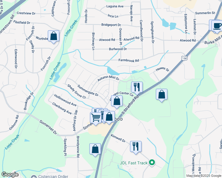 map of restaurants, bars, coffee shops, grocery stores, and more near 2442 Southmont Drive in Winston-Salem
