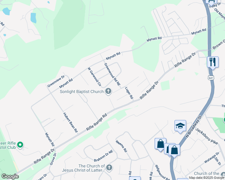 map of restaurants, bars, coffee shops, grocery stores, and more near 6515 West Garwood Circle in Knoxville