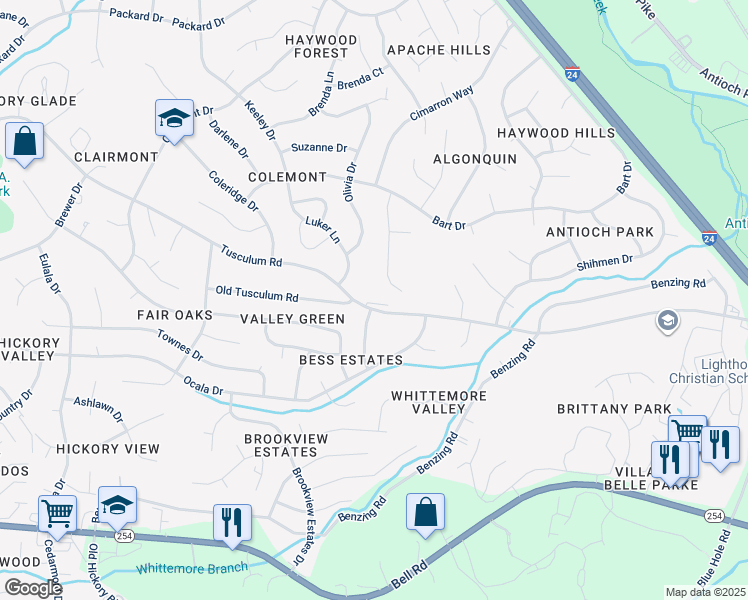 map of restaurants, bars, coffee shops, grocery stores, and more near 5057 Mc Lendon Drive in Nashville