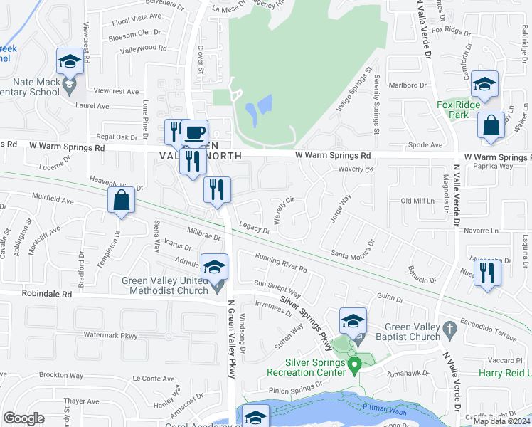 map of restaurants, bars, coffee shops, grocery stores, and more near 2062 Club Crest Way in Henderson