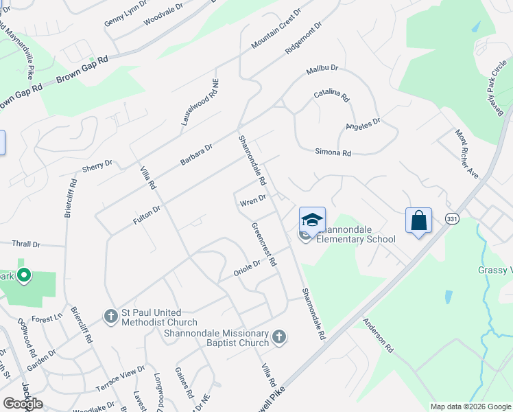 map of restaurants, bars, coffee shops, grocery stores, and more near 4607 Wren Drive in Knoxville