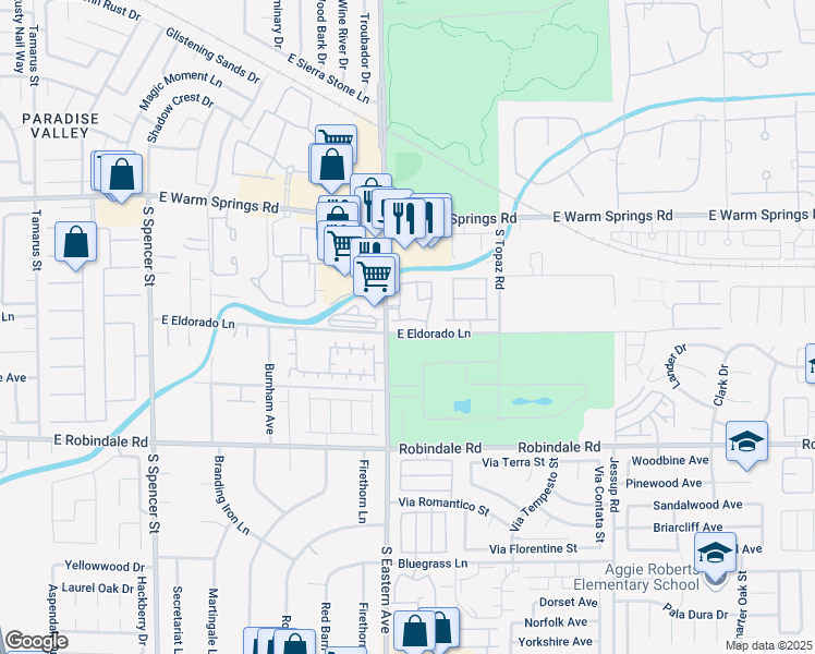 map of restaurants, bars, coffee shops, grocery stores, and more near 7450 South Eastern Avenue in Las Vegas
