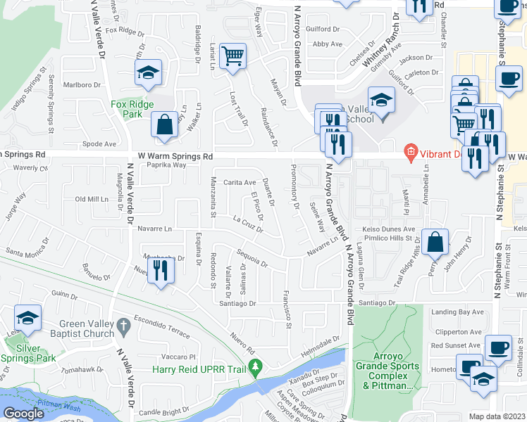 map of restaurants, bars, coffee shops, grocery stores, and more near 366 El Pico Drive in Henderson