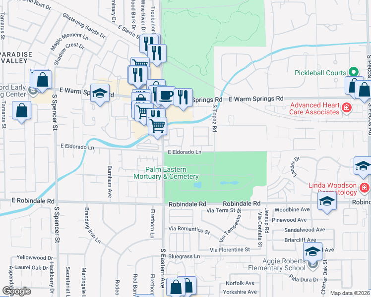 map of restaurants, bars, coffee shops, grocery stores, and more near 7450 South Eastern Avenue in Las Vegas