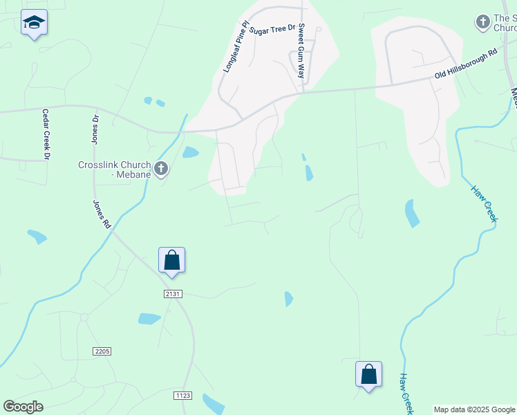 map of restaurants, bars, coffee shops, grocery stores, and more near 1536 Peabody Court in Mebane