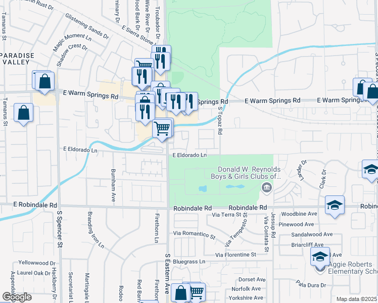 map of restaurants, bars, coffee shops, grocery stores, and more near 7450 South Eastern Avenue in Las Vegas