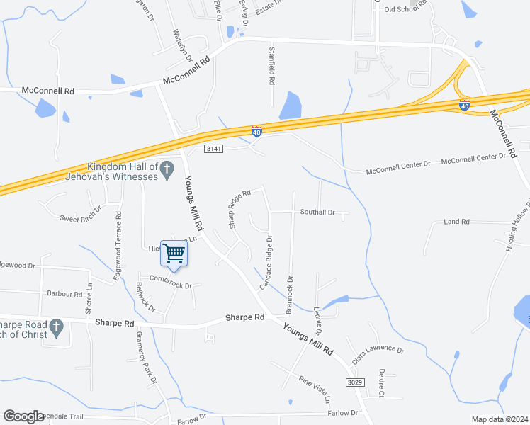 map of restaurants, bars, coffee shops, grocery stores, and more near 1598 Candace Ridge Drive in Greensboro