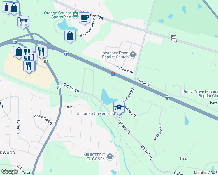 map of restaurants, bars, coffee shops, grocery stores, and more near 2103 Rhine Road in Hillsborough