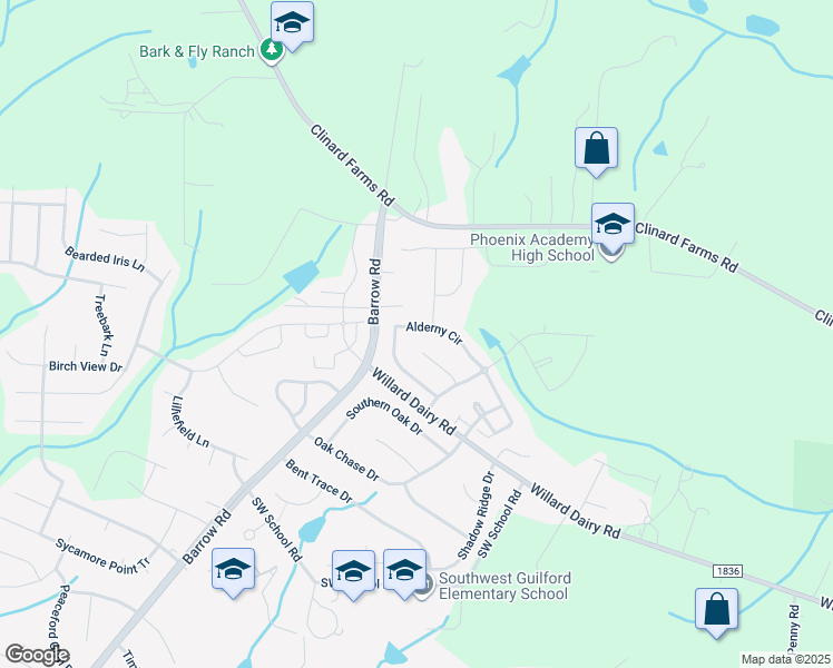 map of restaurants, bars, coffee shops, grocery stores, and more near 4411 Alderny Circle in High Point