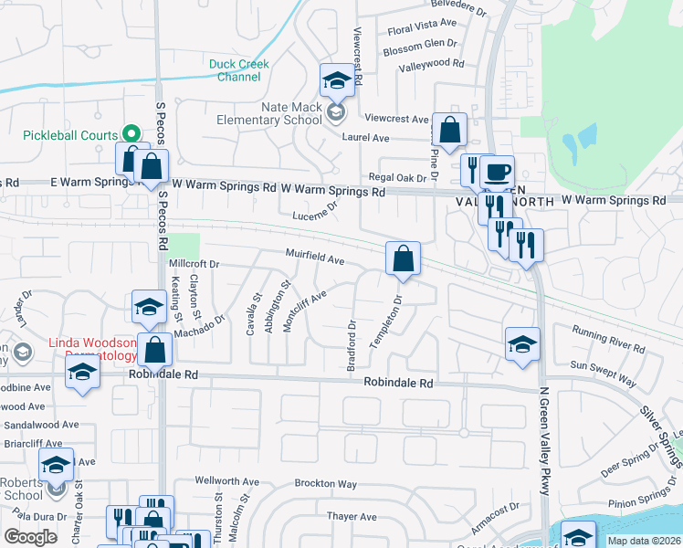 map of restaurants, bars, coffee shops, grocery stores, and more near 366 Heath Court in Henderson