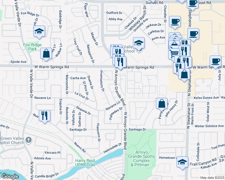 map of restaurants, bars, coffee shops, grocery stores, and more near 380 Seine Way in Henderson