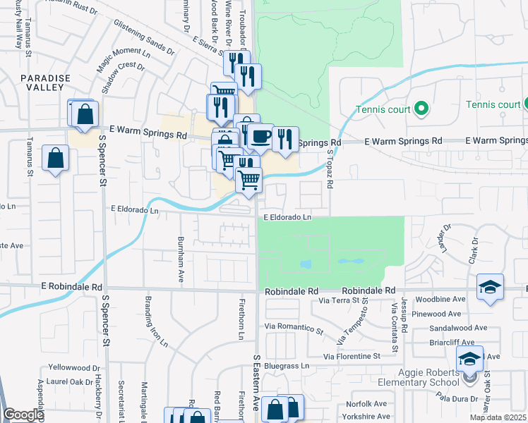 map of restaurants, bars, coffee shops, grocery stores, and more near 7450 South Eastern Avenue in Las Vegas