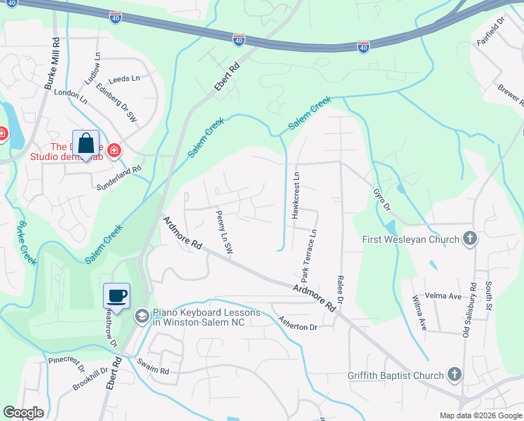 map of restaurants, bars, coffee shops, grocery stores, and more near 1983 Sentry Pointe Lane in Winston-Salem